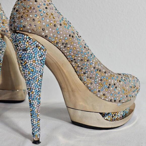 Gianmarco Lorenzi Couture Multicolor Crystal Double Platform Pump Womens  Size 8 - Picture 1 of 12